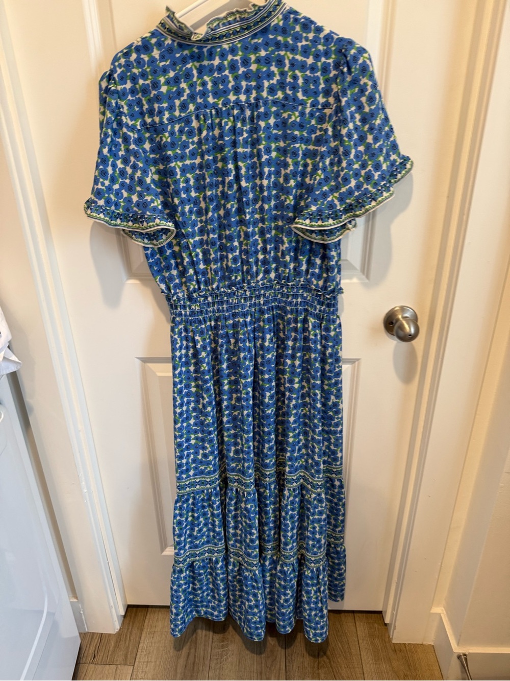 Max Studio London Blue Floral Smocked Waist Tiered Maxi Dress XL - Picture 3 of 3
